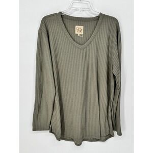 Chaser Waffle Knit Top Womens XXL Olive Green Good V-Neck Long Sleeve Thermal